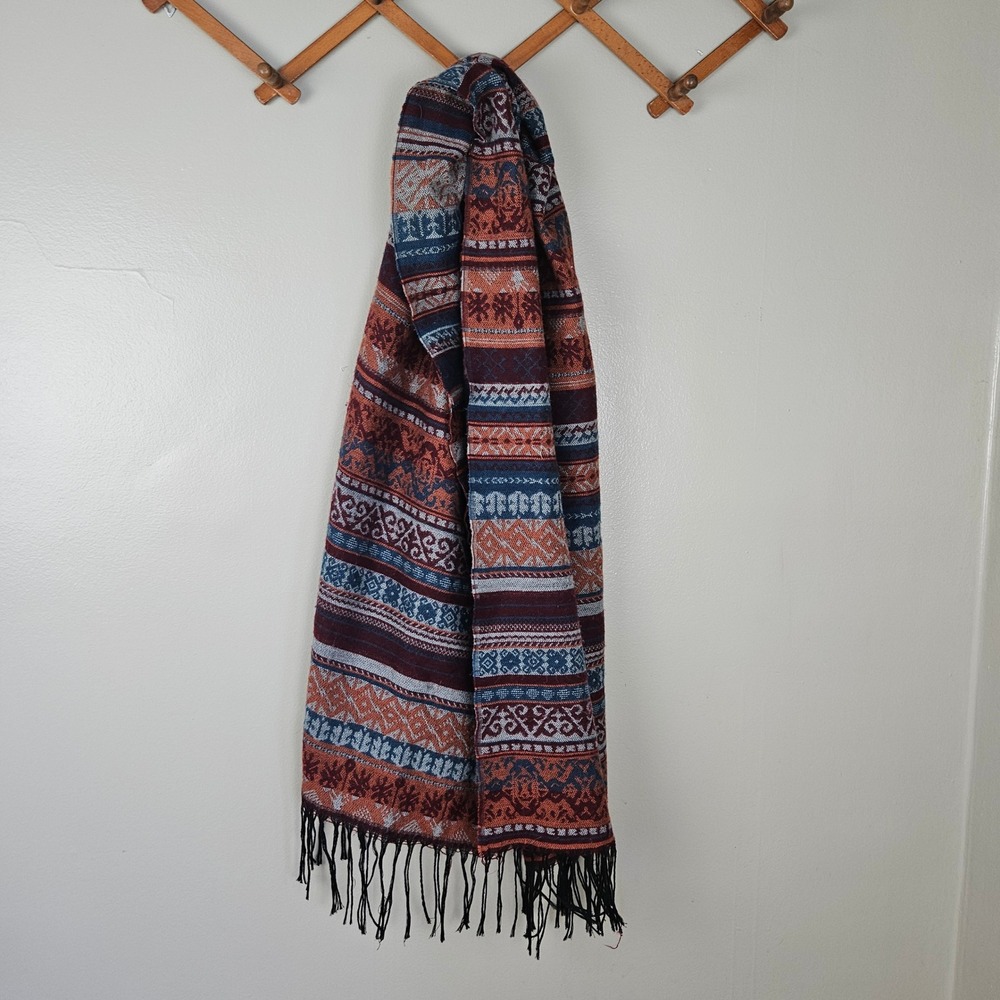 Sacred Threads Woven Boho Tribal Scarf Wrap Rust Teal Maroon - Picture 11 of 11